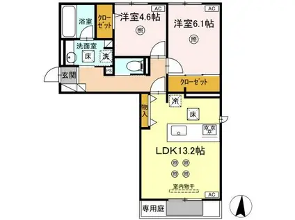 BELLE FLEURII(2LDK/1階)の間取り写真