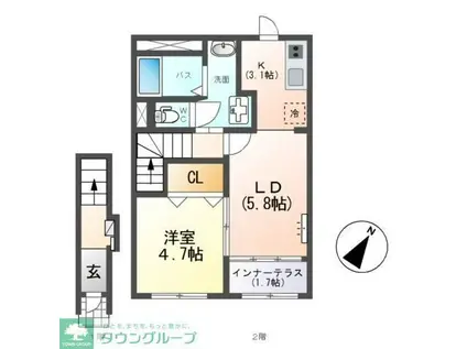 アンテ学研北(1LDK/2階)の間取り写真