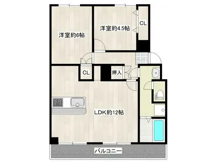 ポプラ和白駅前(2LDK/3階)の間取り写真