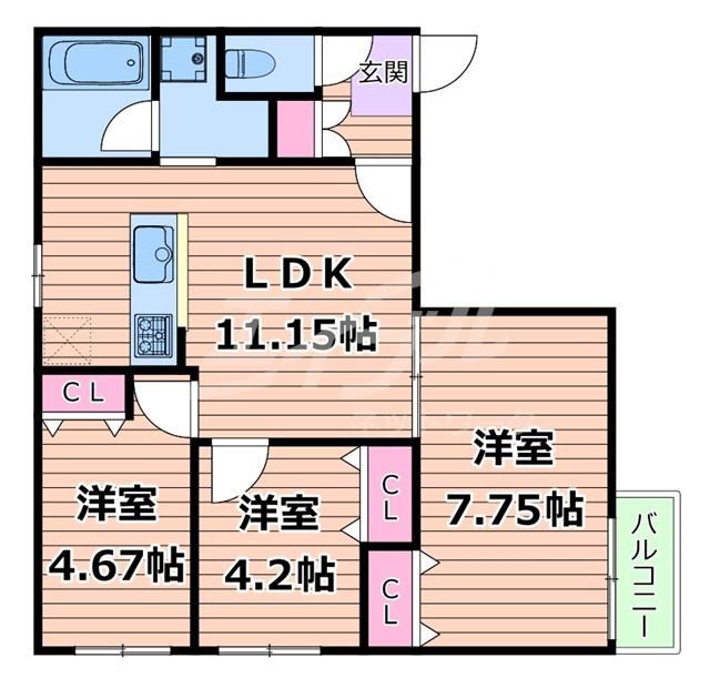 エス.フィールド奏(3LDK/1階)の間取り写真