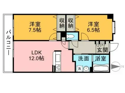 タロックス新居浜(2LDK/6階)の間取り写真