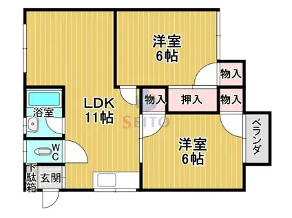 司マンション(2LDK/1階)の間取り写真