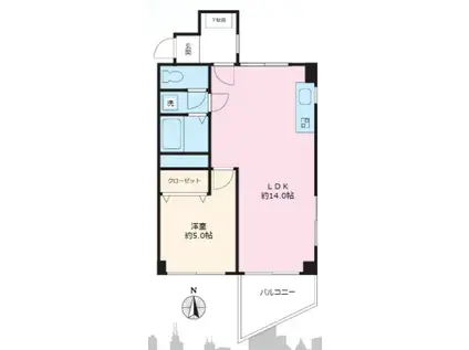 ハセベ第一コーポ(1LDK/5階)の間取り写真