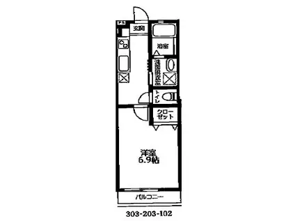 ロワール本八幡II(1K/3階)の間取り写真