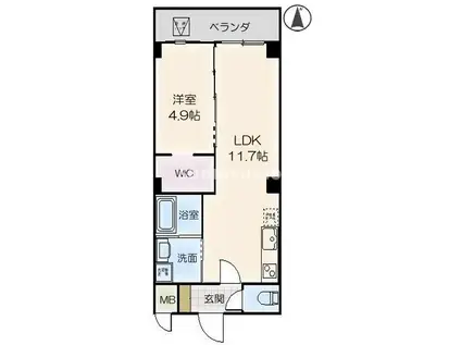 ダイワール立花(1LDK/4階)の間取り写真