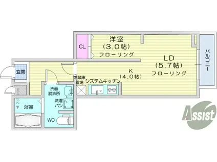 メリディアン多賀城山王参番館(1LDK/1階)の間取り写真
