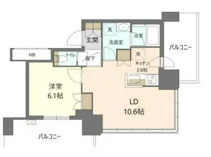 ブリリアタワー浜離宮(1LDK/11階)の間取り写真