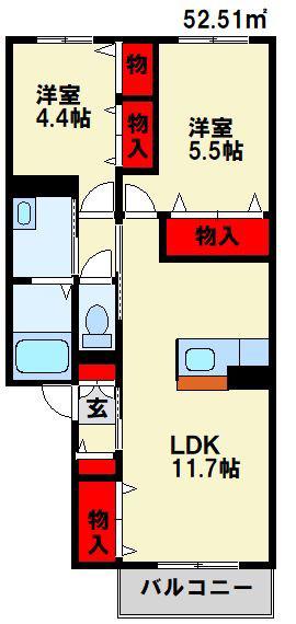ウィンドヒルTK(2LDK/2階)の間取り写真