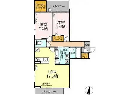 セレスティア檀溪通(2LDK/2階)の間取り写真