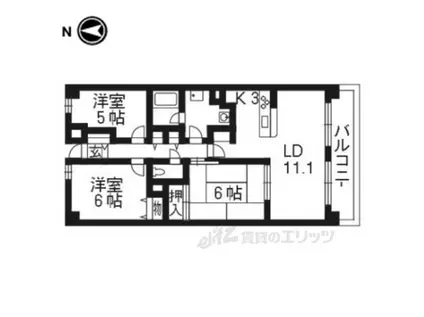 グランド日光ハイツ東向日(3LDK/7階)の間取り写真