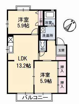 ベルヴェシティー青山 D棟(2LDK/2階)の間取り写真