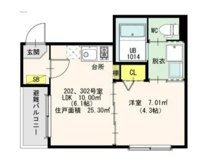 PLEIADES瑞江(1DK/2階)の間取り写真