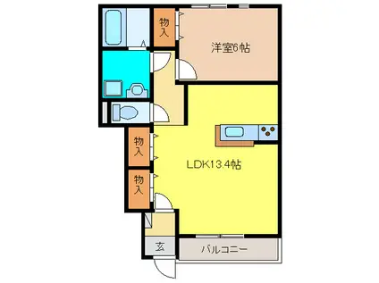 ゴールドハイツII(1LDK/1階)の間取り写真