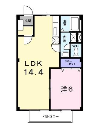 エンゼルハイツ中砂(1LDK/2階)の間取り写真