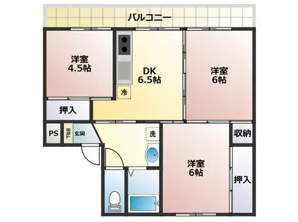 ヴィラナリー新山2号棟(3DK/4階)の間取り写真