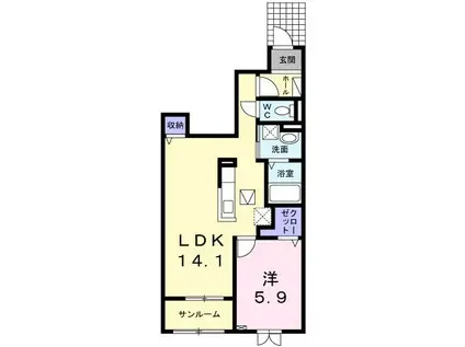 ショコラ(1LDK/1階)の間取り写真