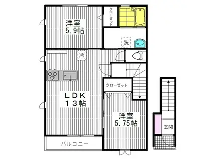 サンハイムA・B(2LDK/2階)の間取り写真