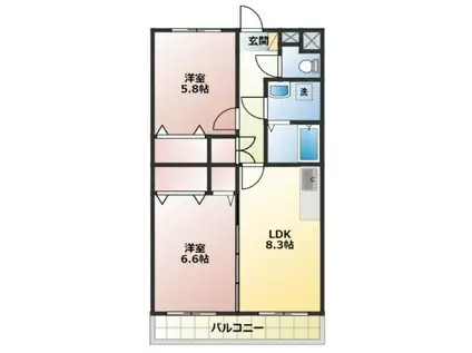 アメニティーベルII(2LDK/2階)の間取り写真