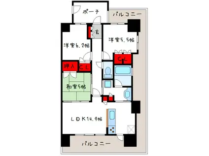グランマークス久宝寺(3LDK/4階)の間取り写真