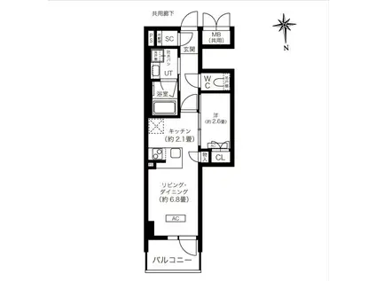 K-COURT谷町四丁目(1LDK/2階)の間取り写真