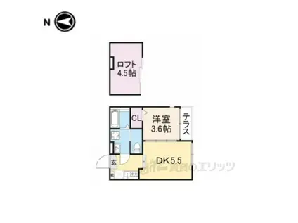 ハーモニーテラス音羽中芝町(1DK/2階)の間取り写真