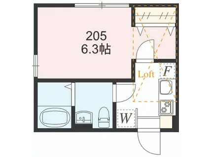 アザーレ・キュリオス国立(1K/2階)の間取り写真