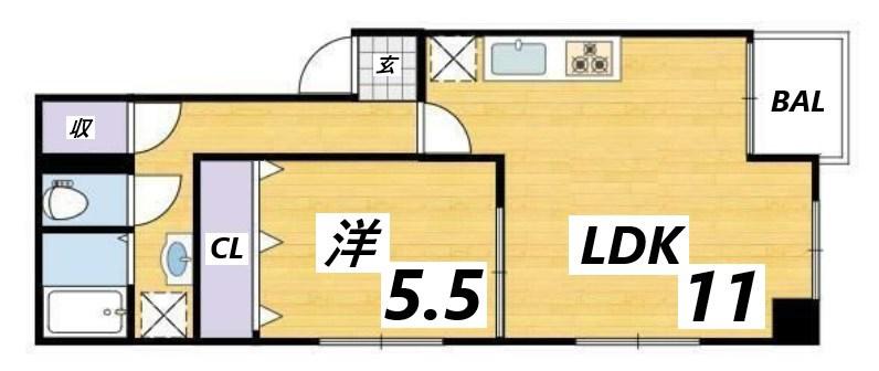 グランヴェール南車崎(1LDK/4階)の間取り写真