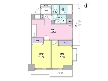 クオーレイナバ(2DK/5階)の間取り写真