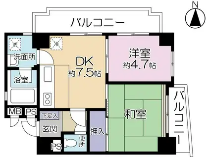 下落合ハウス(2DK/5階)の間取り写真