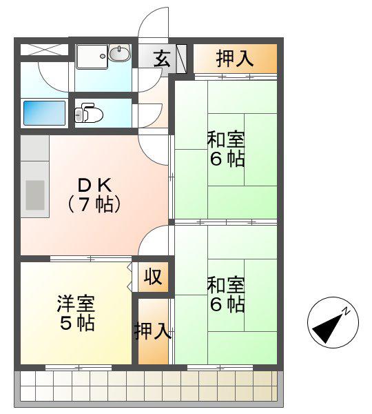 MSハイツ(3DK/2階)の間取り写真