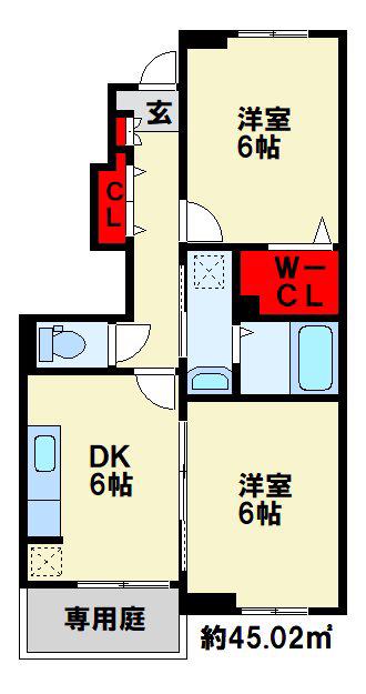 エスペランサB(2DK/1階)の間取り写真