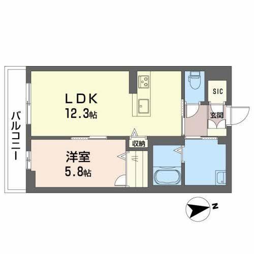 シャーメゾン オーク八戸ノ里(1LDK/2階)の間取り写真