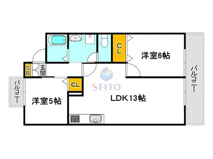 グランディール江坂(2LDK/2階)の間取り写真