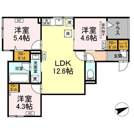 セレスティア一之江(3LDK/1階)の間取り写真