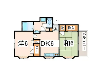 ガウディ若葉(2DK/2階)の間取り写真