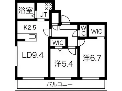 グランリーオ水車町(2LDK/3階)の間取り写真