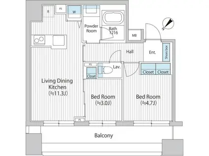 バウスフラッツ日本橋浜町(2LDK/10階)の間取り写真