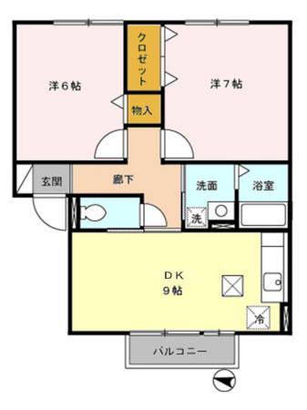 クレセントI(2DK/1階)の間取り写真