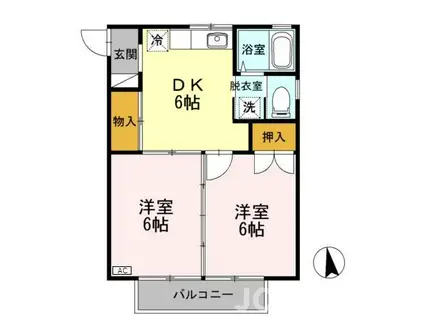 コーポグランノーブル(2DK/1階)の間取り写真