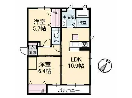 シャーメゾンジュール(2LDK/1階)の間取り写真