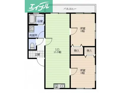 サザンクロス II(2LDK/1階)の間取り写真