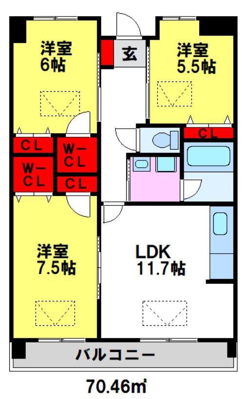 ルネス旭(3LDK/2階)の間取り写真