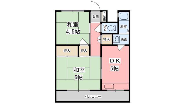 歌野マンション(2DK/2階)の間取り写真