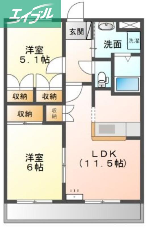 プロニティオオフク壱番館(2LDK/2階)の間取り写真
