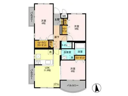 DAME BLANCHE ダム ブランシェ(3LDK/2階)の間取り写真