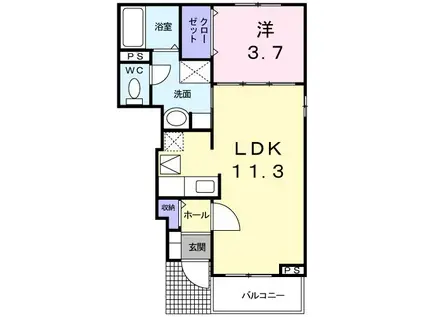 ヴォーテ・クロセット(1LDK/1階)の間取り写真