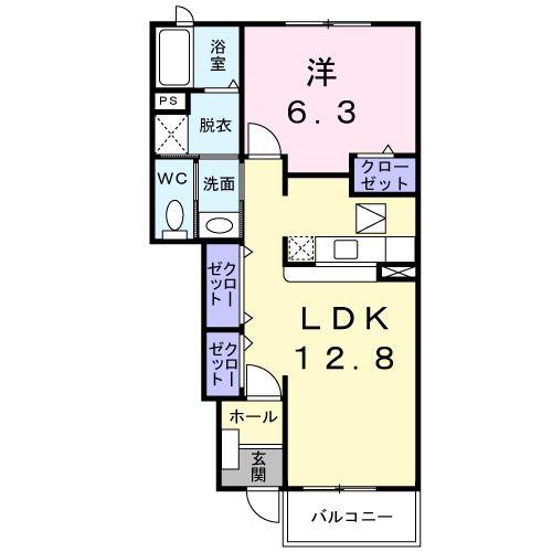 ミニョン・バティマン B(1LDK/1階)の間取り写真