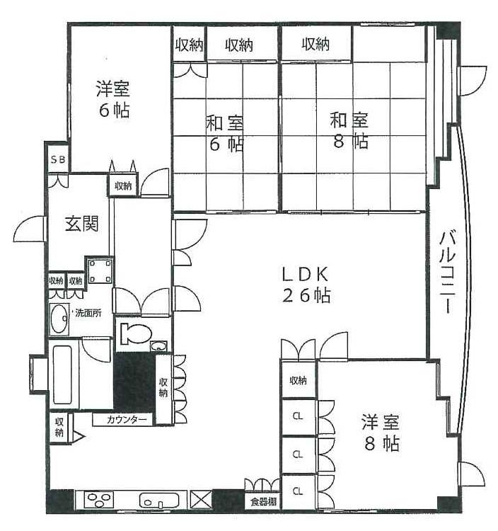 タイムス西田辺(4LDK/3階)の間取り写真