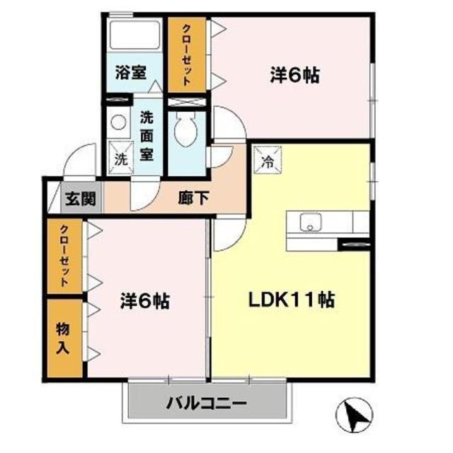 アークハイツIIB棟(2LDK/2階)の間取り写真