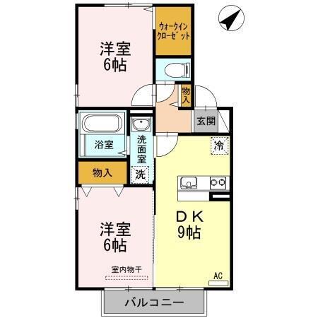 ツバイ・ベーレンA棟(2DK/1階)の間取り写真